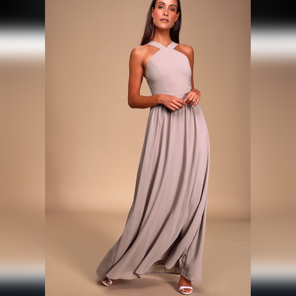 Lulu's Elegant Maxi Dress light peach color